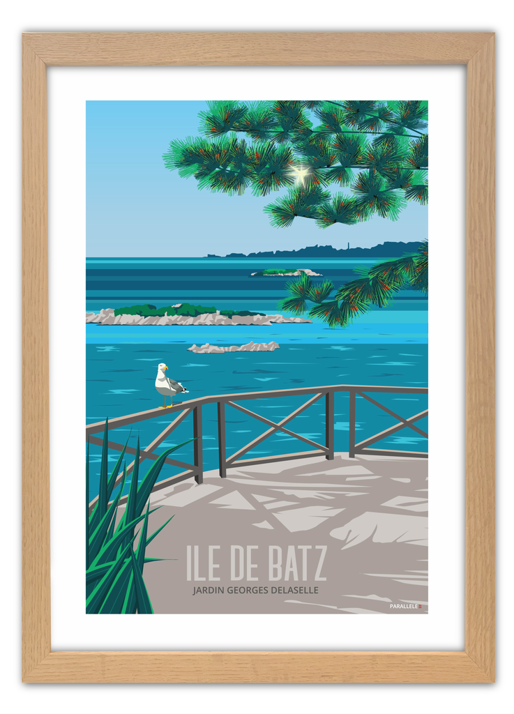 Affiche de l'île de Batz avec un cadre chêne
