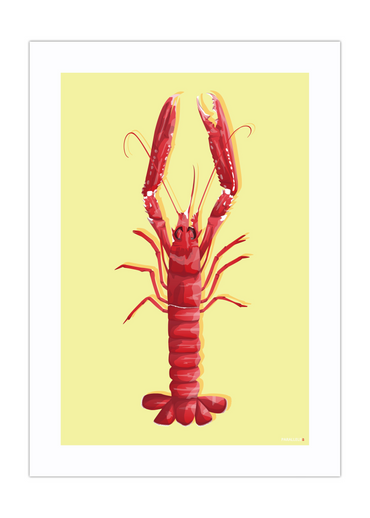 Affiche d'une langoustine sur fond jaune
