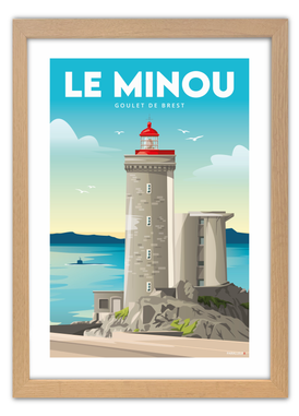 Affiche du phare du petit Minou avec un cadre en chêne