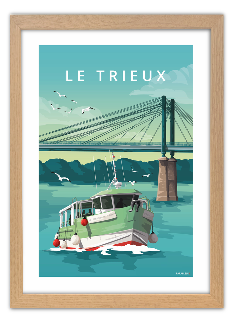 Affiche du bateau du passeur du Trieux avec un cadre en chêne