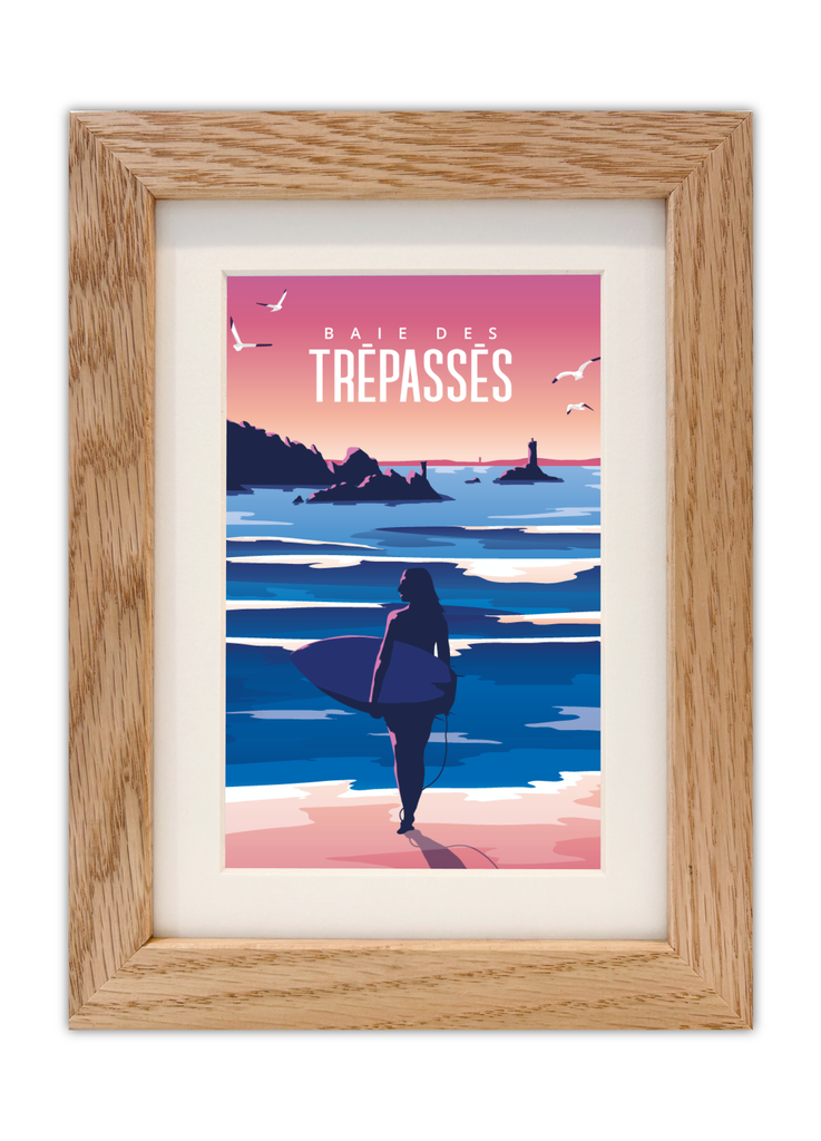 Carte postale de la Baie des Trépassés avec un cadre en chêne