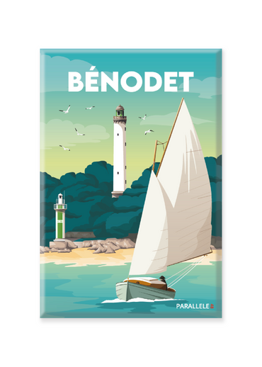 Situés à l'embouchure de la rivière de l'Odet, les phares du Coq et de la Pyramide rythment la silhouette de Bénodet. L'illustration a été dessinée dans le Finistère et le magnet a été fabriqué en France.  Pour l'expédition de votre commande, chaque magnet est soigneusement inséré dans un sachet en plastique recyclé, lui même inséré dans un carton solide d'expédition.  Dimensions : 5.4 x 8 cm  Finition : mat soft touch