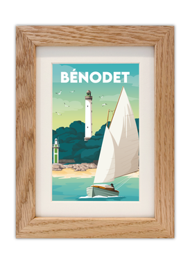 Carte postale de Bénodet avec un cadre en chêne