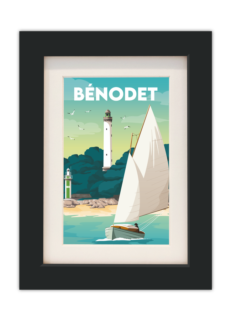 Carte postale de Bénodet avec un cadre noir