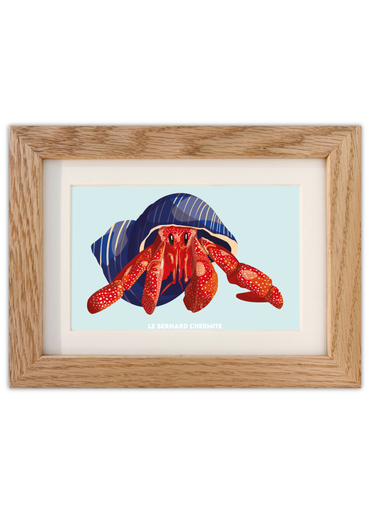 Carte postale d'un bernard l'hermite avec un cadre en chêne