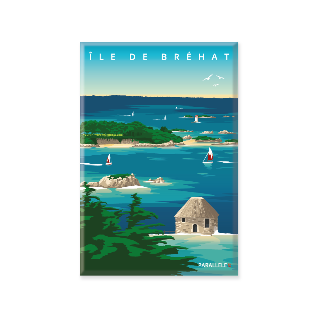 L'Île de Bréhat est située au large de Paimpol. Egalement surnommée l'île aux fleurs, cet archipel des Côtes-d'Armor bénéficie d'un microclimat propice au développement d'une flore particulièrement dépaysante. L'illustration a été dessinée dans le Finistère et le magnet a été fabriqué en France.