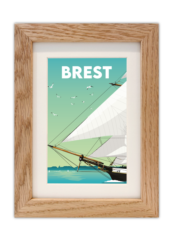 Carte postale de la Recouvrance à Brest avec un cadre en chêne