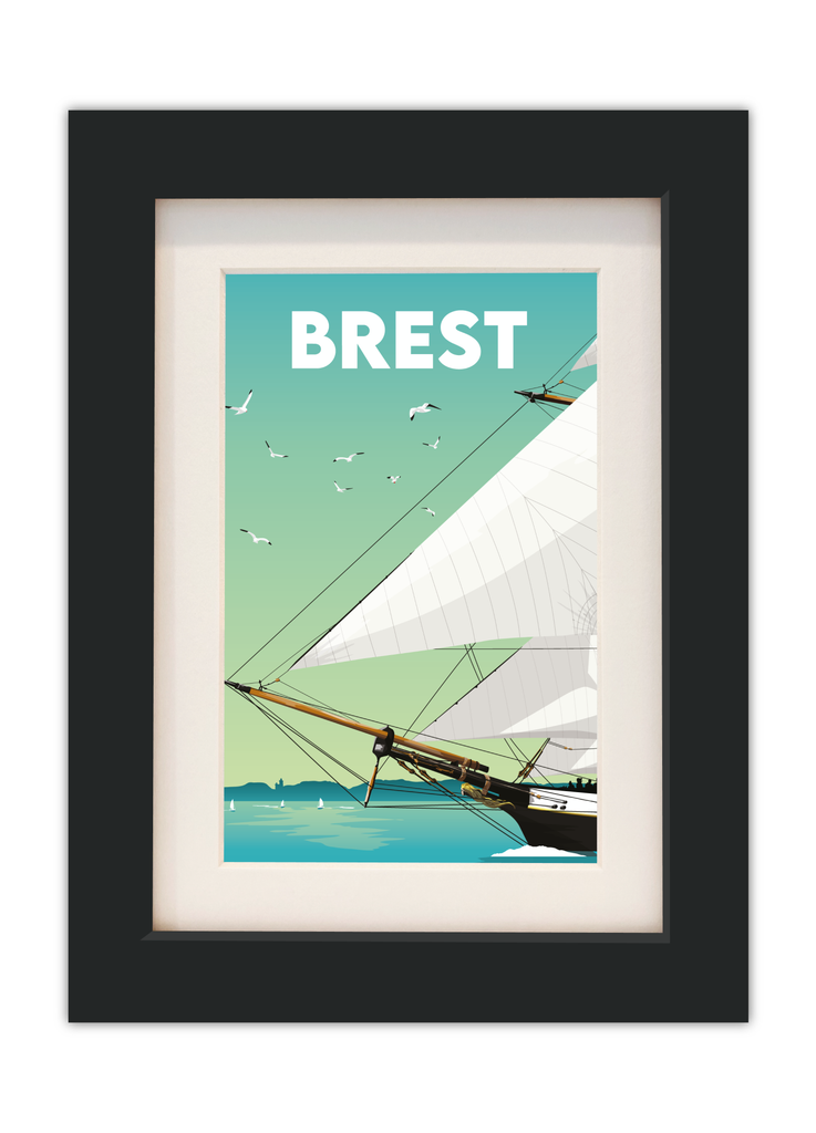 Carte postale de la Recouvrance à Brest avec un cadre noir
