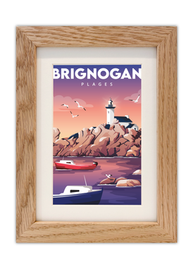 Carte postale du phare de Pontusval à Brignogan-Plages avec un cadre en chêne