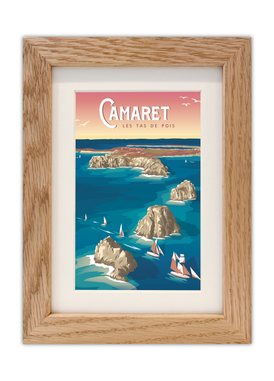 Carte postale des tas de pois à Camaret avec un cadre en chêne