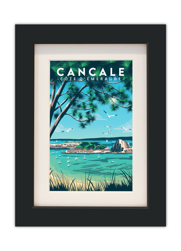 Carte postale de l'île des rimains à Cancale avec un cadre noir