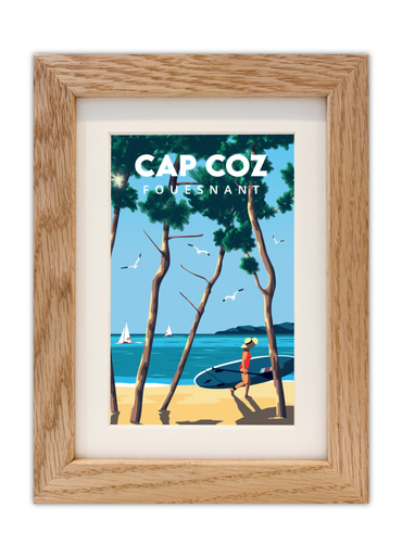 Carte postale de la plage du Cap Coz à Fouesnant cadre chêne
