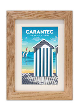 Carte postale de la plage du Kelenn à Carantec avec un cadre chêne