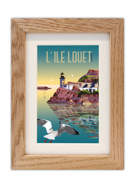 Carte postale de l'Île Louët à Carantec avec un cadre en chêne