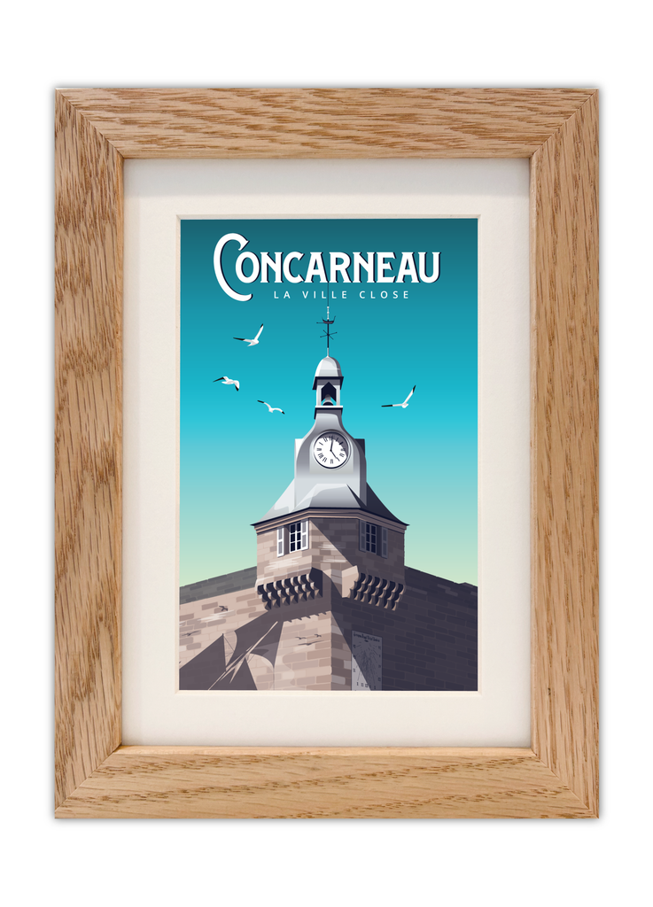 Carte postale de Concarneau avec un cadre en chêne