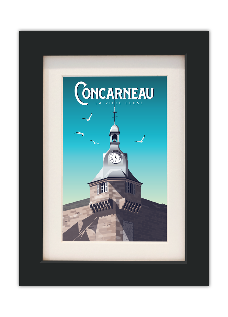 Carte postale de Concarneau avec un cadre noir