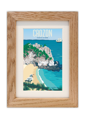 Carte postale de la Plage de l'Île Vierge à Crozon avec un cadre chêne