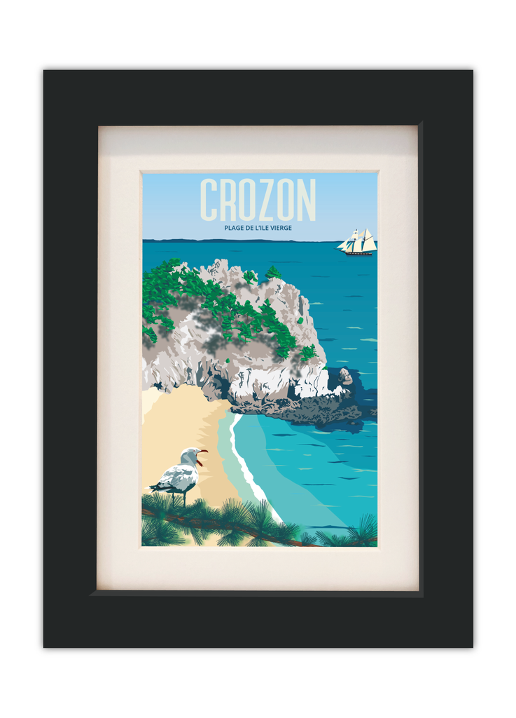Carte postale de la Plage de l'Île Vierge à Crozon avec un cadre noir