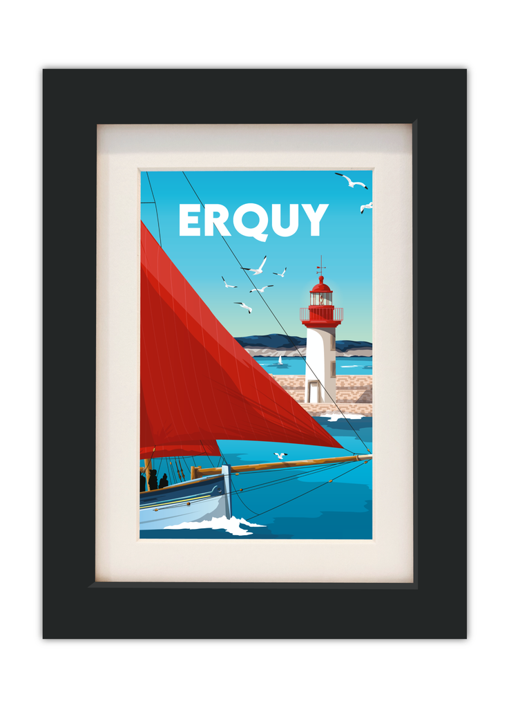 Carte postale d'Erquy dans les Côtes d'Armor avec un cadre noir