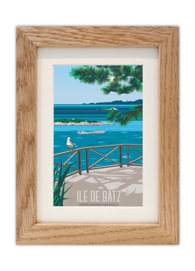 Carte Postale du jardin botanique de l'Île de Batz avec un cadre chêne
