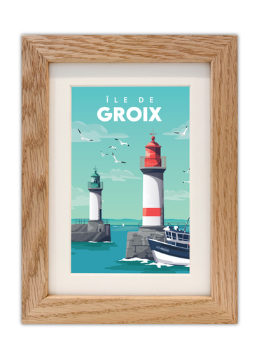 Carte postale de Port Tudy à l'île de Groix avec un cadre chêne