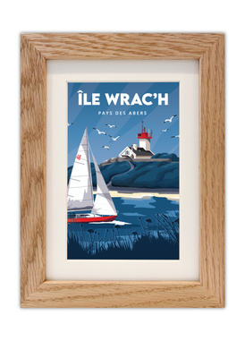 Carte postale de l'île wrac'h à Plouguerneau avec un cadre en chêne