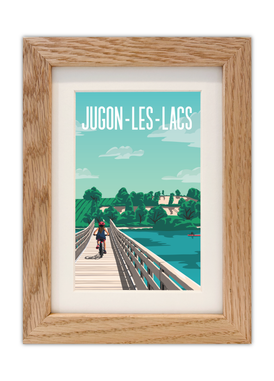 Carte postale du lac de Jugon-les-lacs avec un cadre chêne
