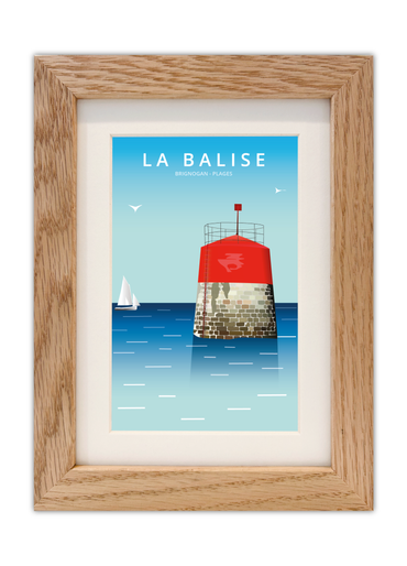 Carte Postale de la Balise de Brignogan-Plages vace un cadre chêne