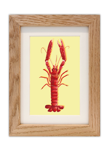 Carte postale d'une langoustine de Bretagne avec un encadrement en chêne