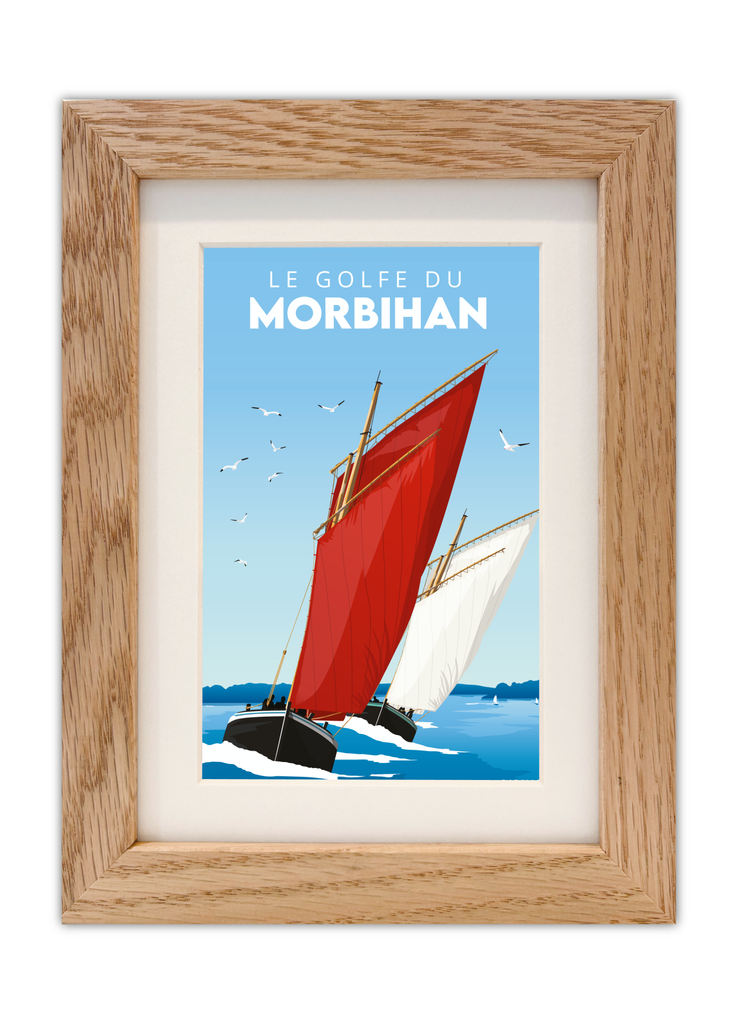 Cartes postales du golfe du Morbihan avce un cadre chêne