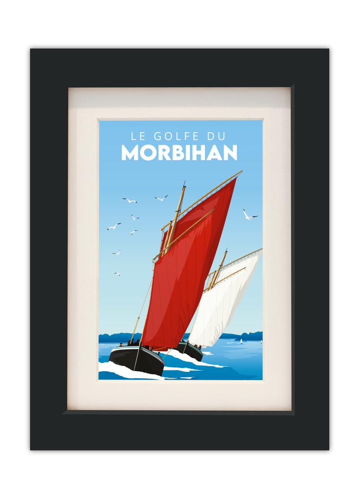 Cartes postales du golfe du Morbihan avec un cadre noir