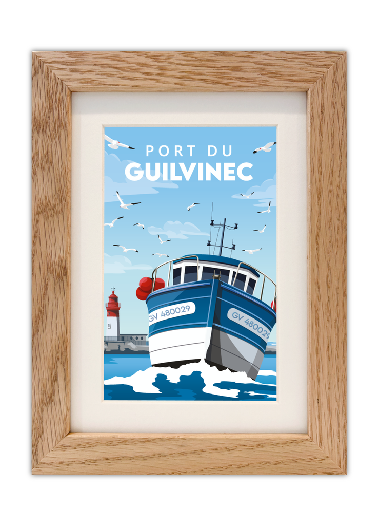Carte postale du port du Guilvinec avec un cadre en Chêne