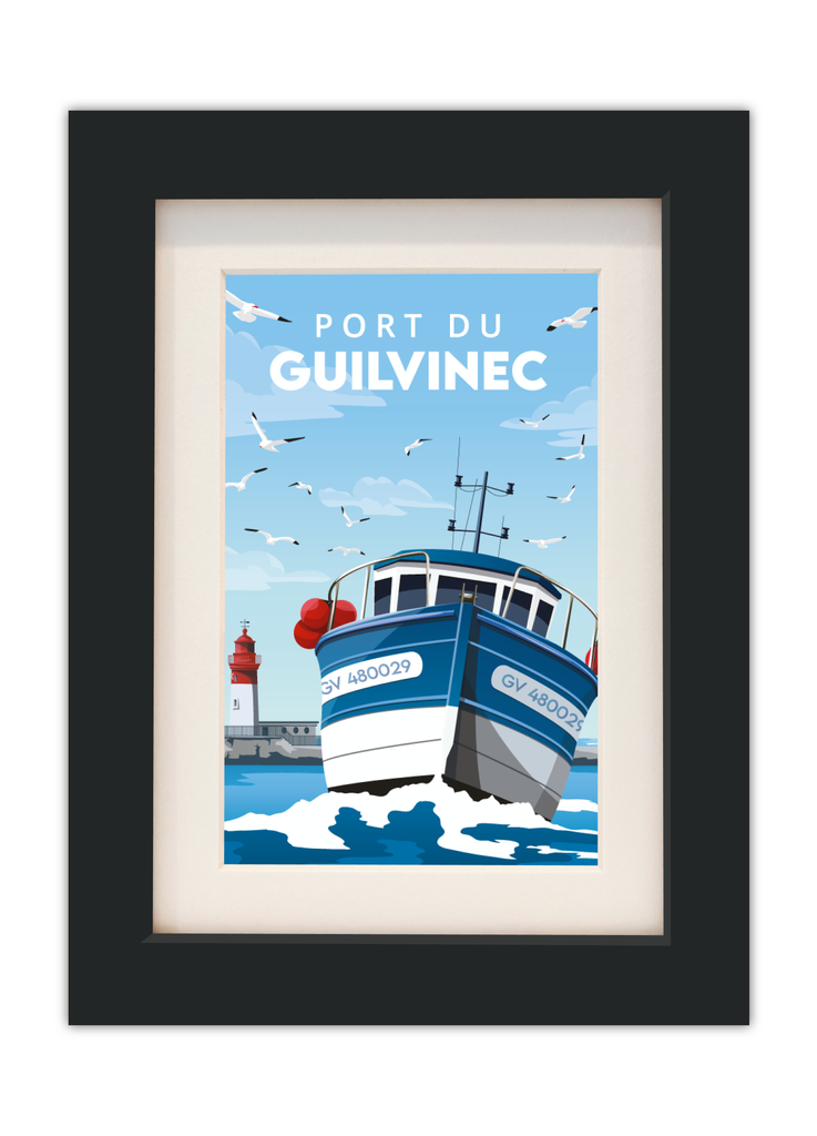 Carte postale du port du Guilvinec avec un cadre noir