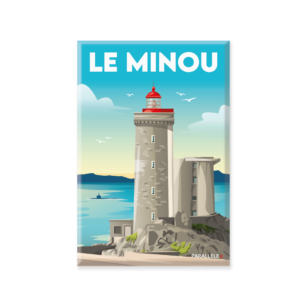 Situé sur la commune de Plouzané, le phare du Petit Minou est l'un des plus connus de Bretagne. Il se dresse au niveau du goulet de Brest et indique aux bateaux le chemin à suivre pour se rendre en rade de Brest. L'illustration a été dessinée dans le Finistère et le magnet a été fabriqué en France.