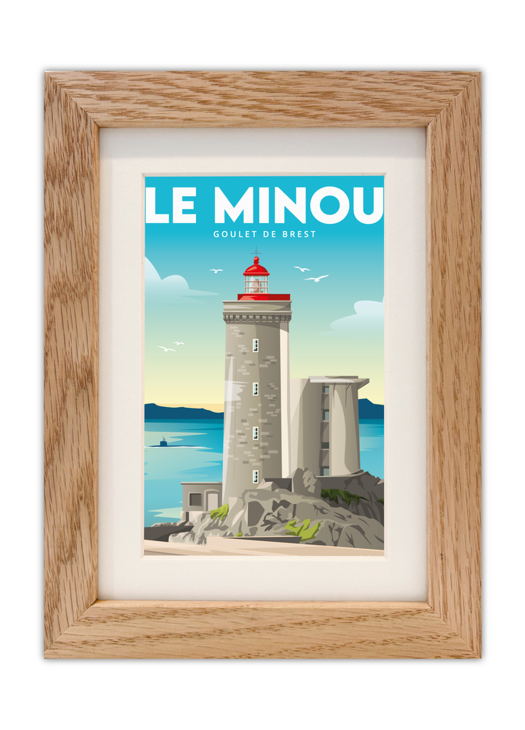 Carte postale du phare du petit minou avec un cadre en chêne