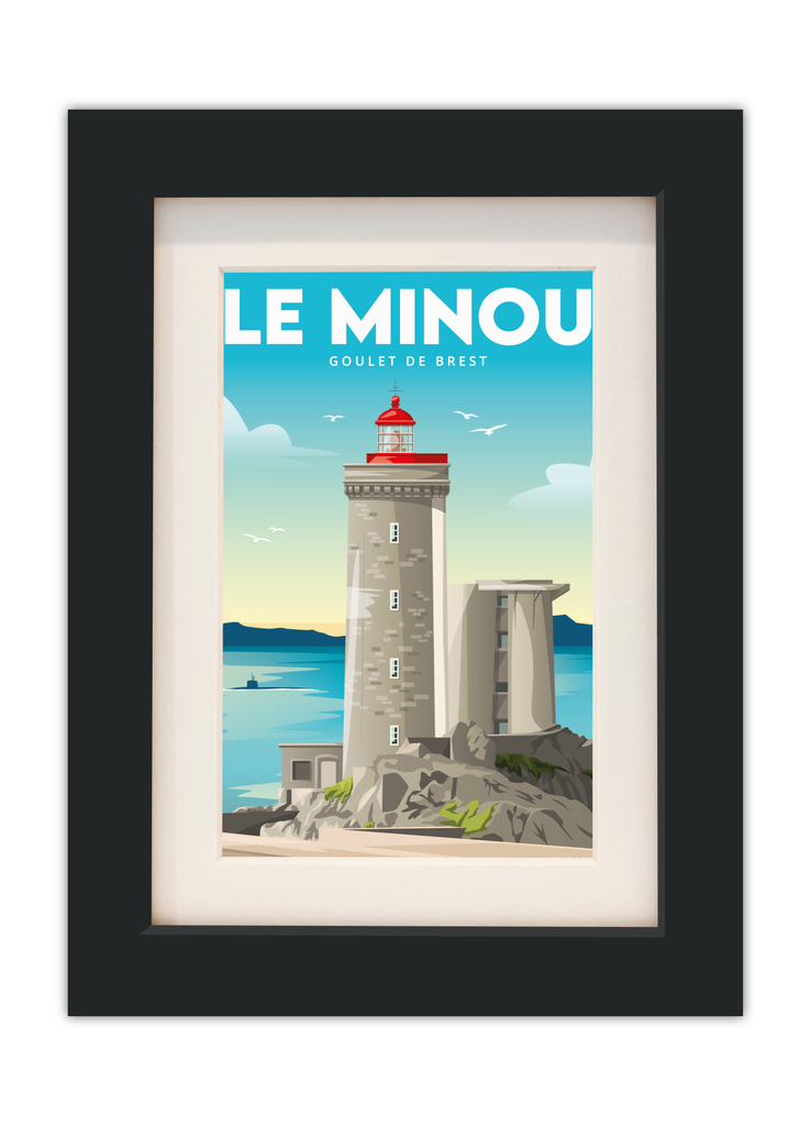Carte postale du phare du petit minou avec un cadre noir