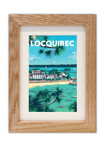 Carte postale de la ville de Locquirec en Bretagne avec un cadre chêne