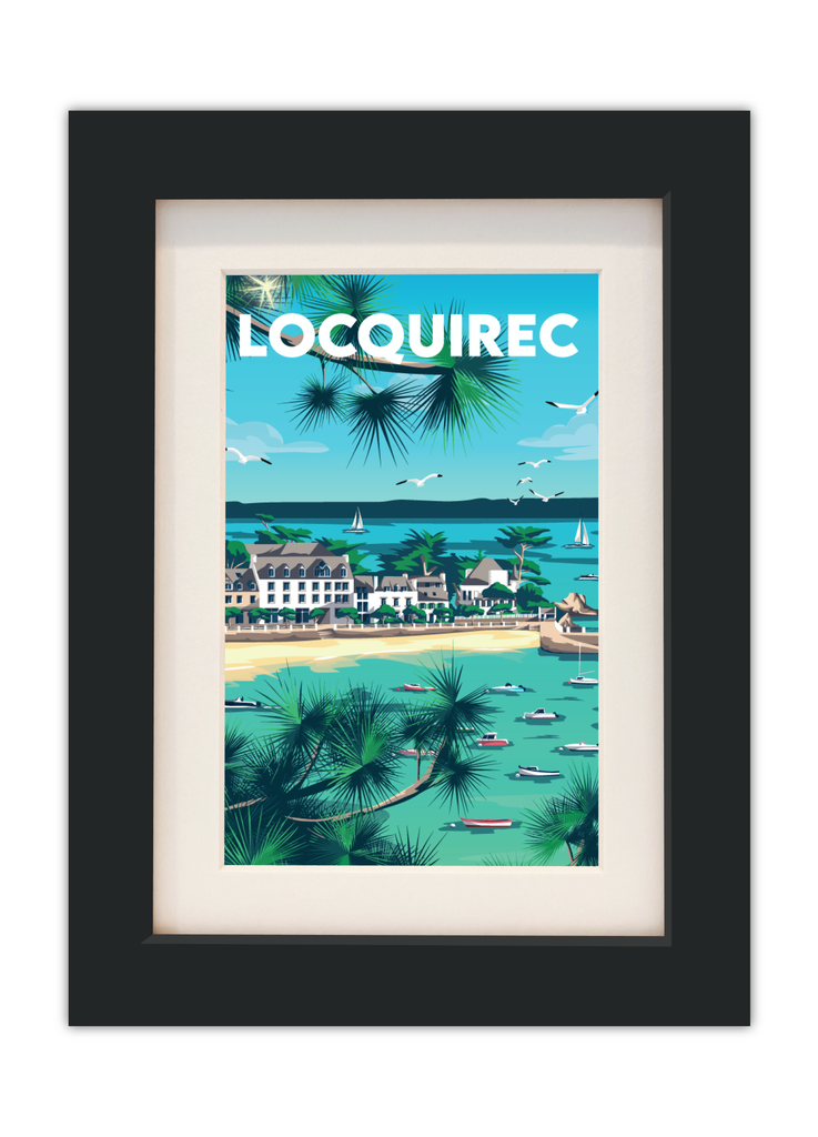 Carte postale de la ville de Locquirec en Bretagne avec un cadre noir