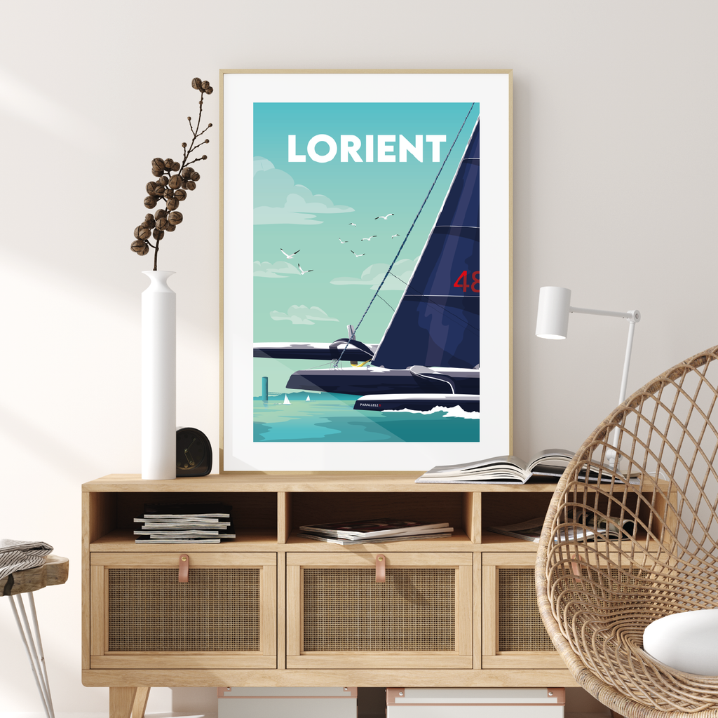 Affiche d'un catamaran de course en rade de Lorient