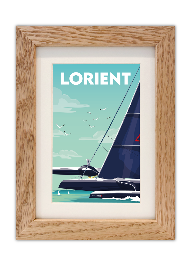 Carte postale de la cité de la voile à Lorient avec un cadre chêne