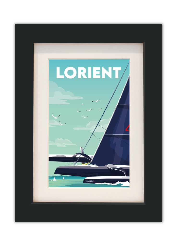 Carte postale de la cité de la voile à Lorient avec un cadre noir