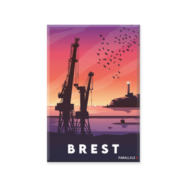 Magnet illustrant un coucher de soleil sur les grues de Brest