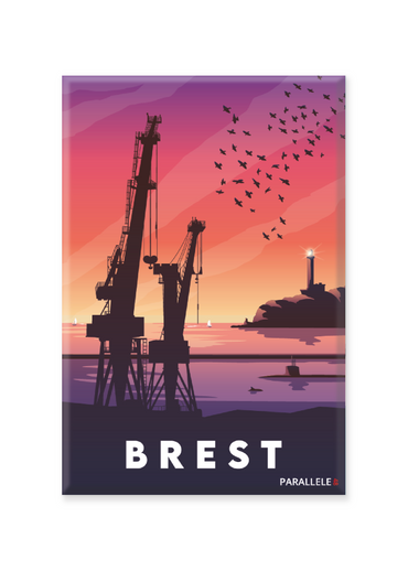 Magnet illustrant un coucher de soleil sur les grues de Brest