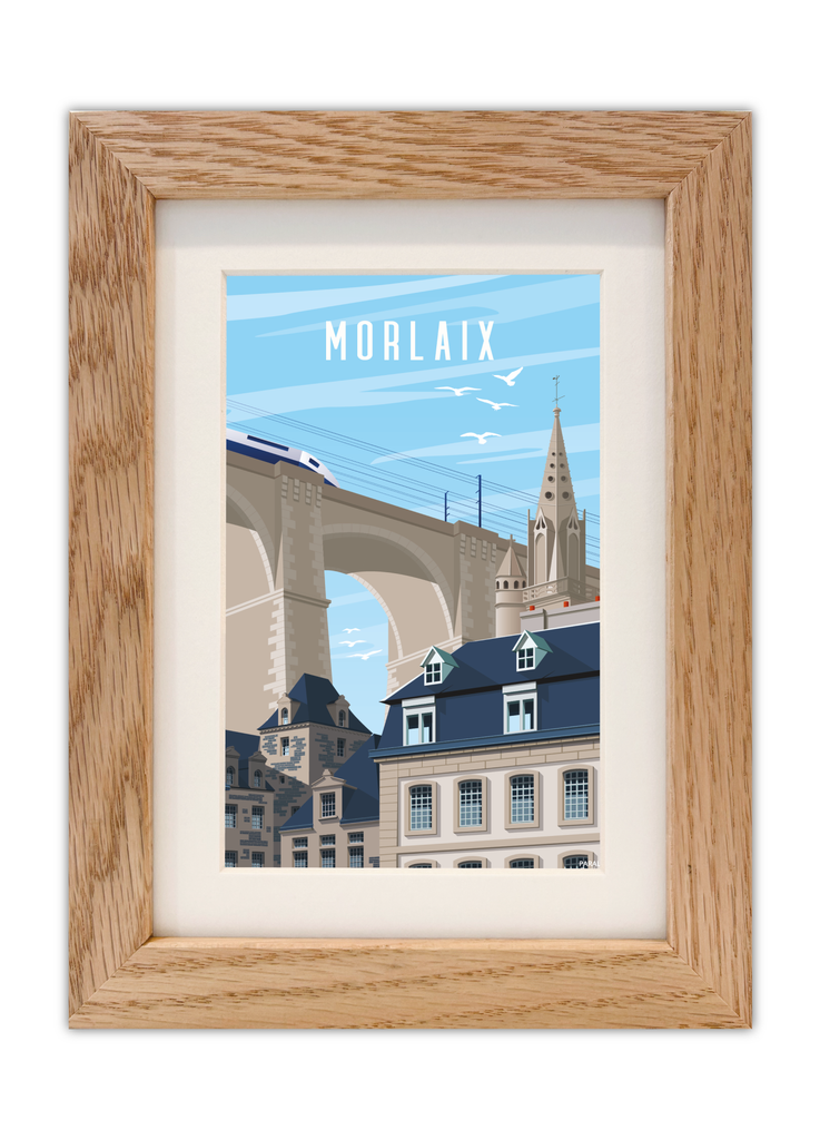 Carte postale du Viaduc de Morlaix avec un cadre chêne