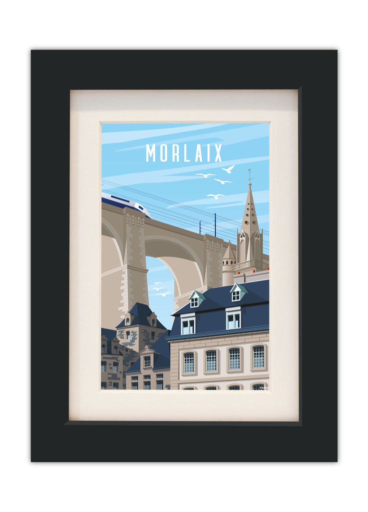 Carte postale du Viaduc de Morlaix avec un cadre noir