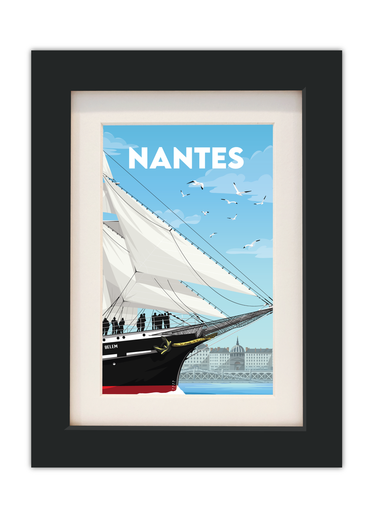 Carte postale du Belem à Nantes avec un cadre noir
