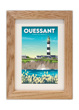 Carte postale de Ouessant avec un cadre en chêne