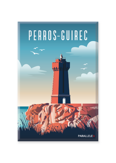 Situé sur la commune de Perros-Guirec, le Phare de Mean Ruz - plus connu sous le nom de Phare de Ploumanac'h - est le plus célèbre de la Côte de Granit Rose. Il est d'ailleurs fait de ce matériau, ce qui lui permet de s'intégrer parfaitement avec son environnement immédiat. L'illustration a été dessinée dans le Finistère et le magnet a été fabriqué en France.