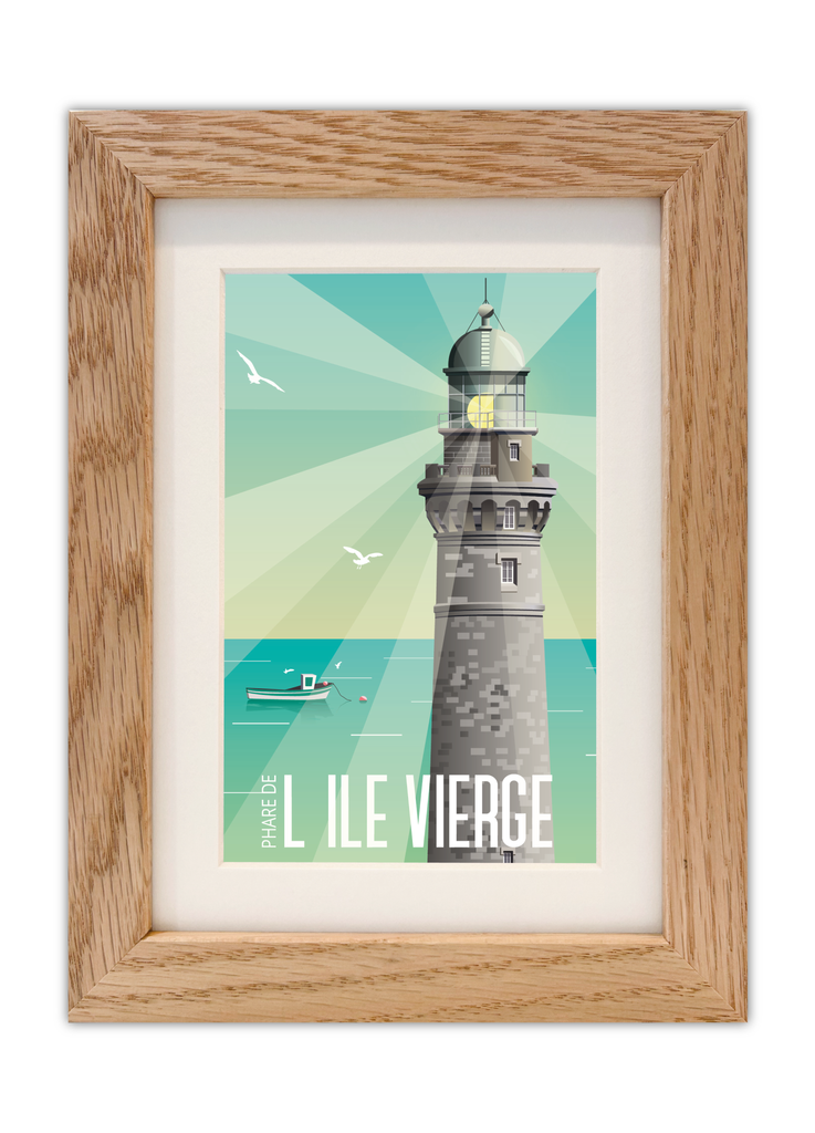 Carte postale du sommet du Phare de l'Île Vierge avec un cadre chêne