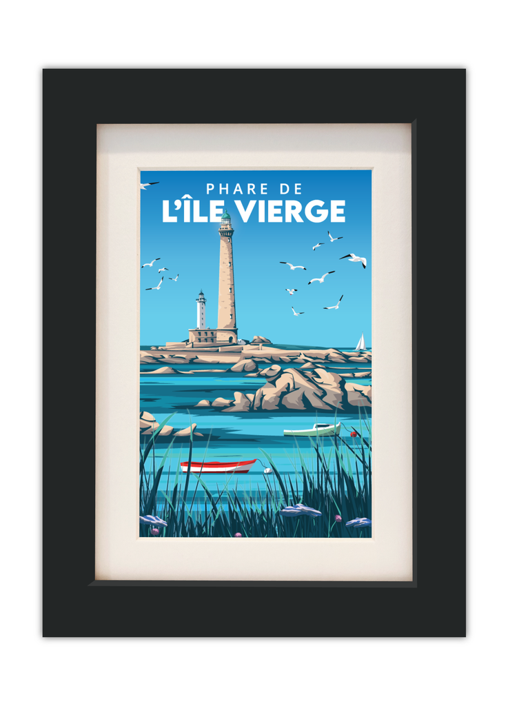 Carte postale du Phare de l'île vierge à Plouguerneau avec un cadre noir